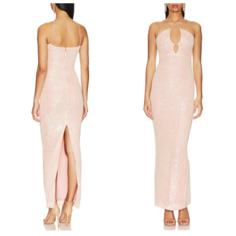 Nookie Supreme Maxi Sequins Cutout Dress Small In Sorbet $370